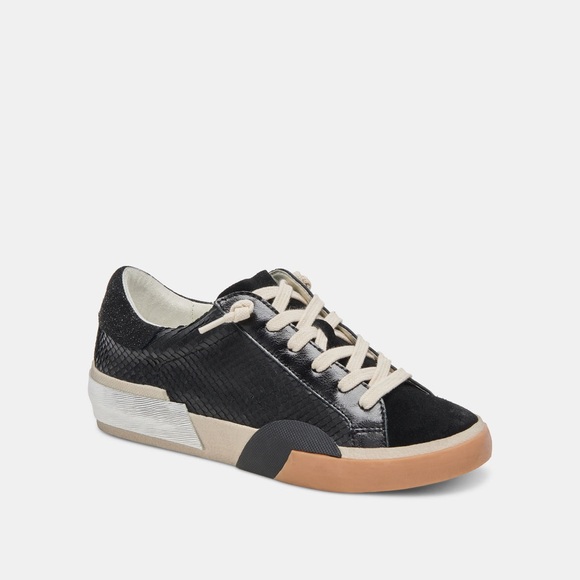 New Dolce Vita Zina Wide Sneakers Onyx Embossed Leather - Picture 1 of 9
